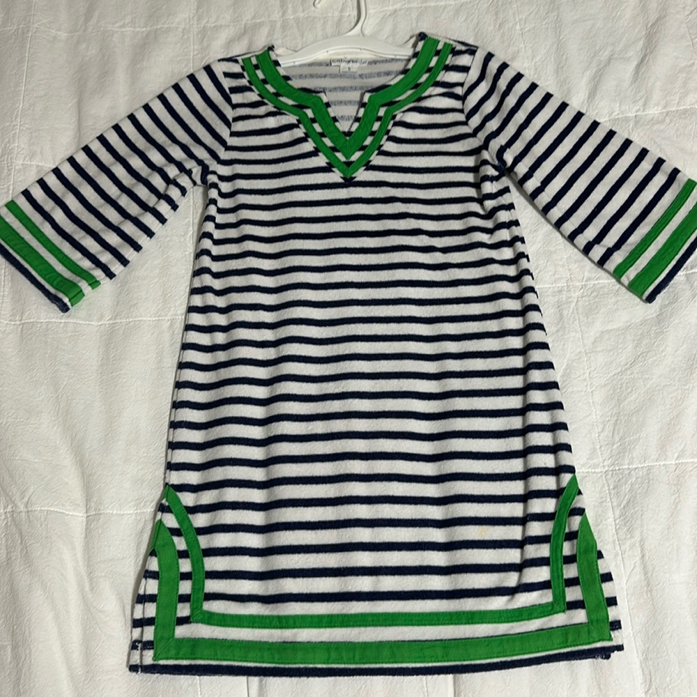 Girls Cabana Life beach pool terry navy & white stripe swimsuit cover up dress 5